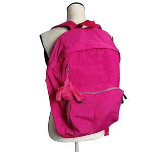 Kipling Ridge 16in Hot Pink Backpack Crinkle Nylon Bookbag Large Gorilla Travel